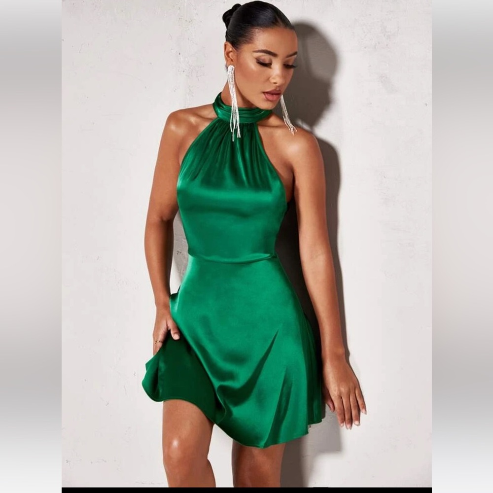 Satin Halter Neck A Line Dress